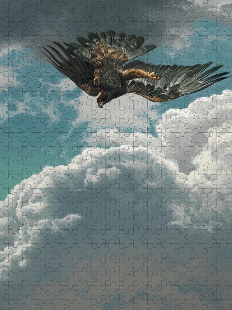 Eagle Painting Jigsaw Puzzle featuring the painting Wing Over by Greg Beecham