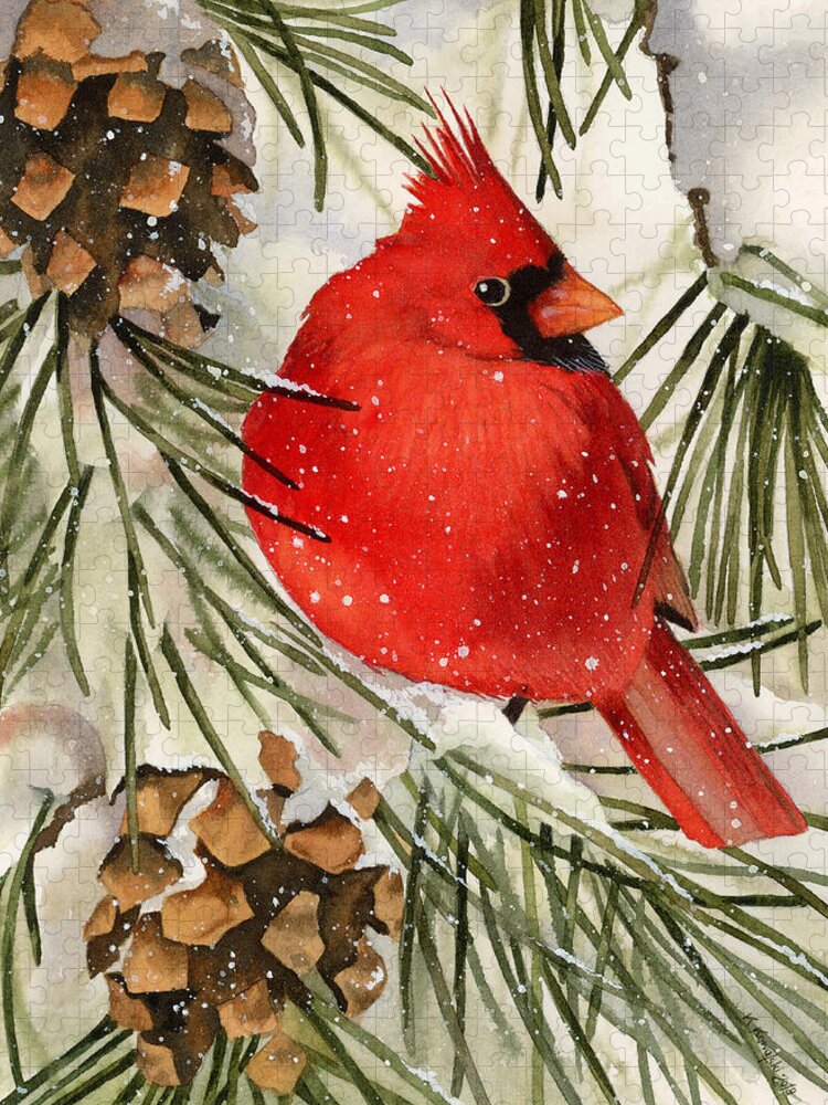 Cardinal Jigsaw Puzzle featuring the painting Winter Cardinal by Espero Art