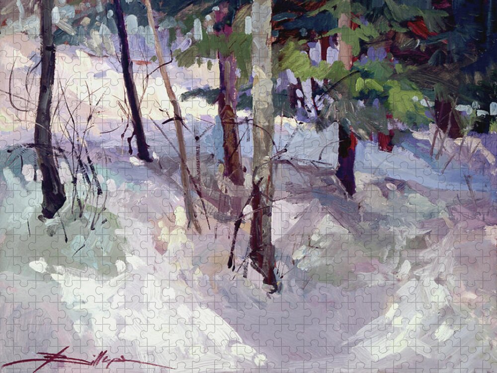 Landscape Jigsaw Puzzle featuring the painting Winter Garden Plein Air by Elizabeth - Betty Jean Billups