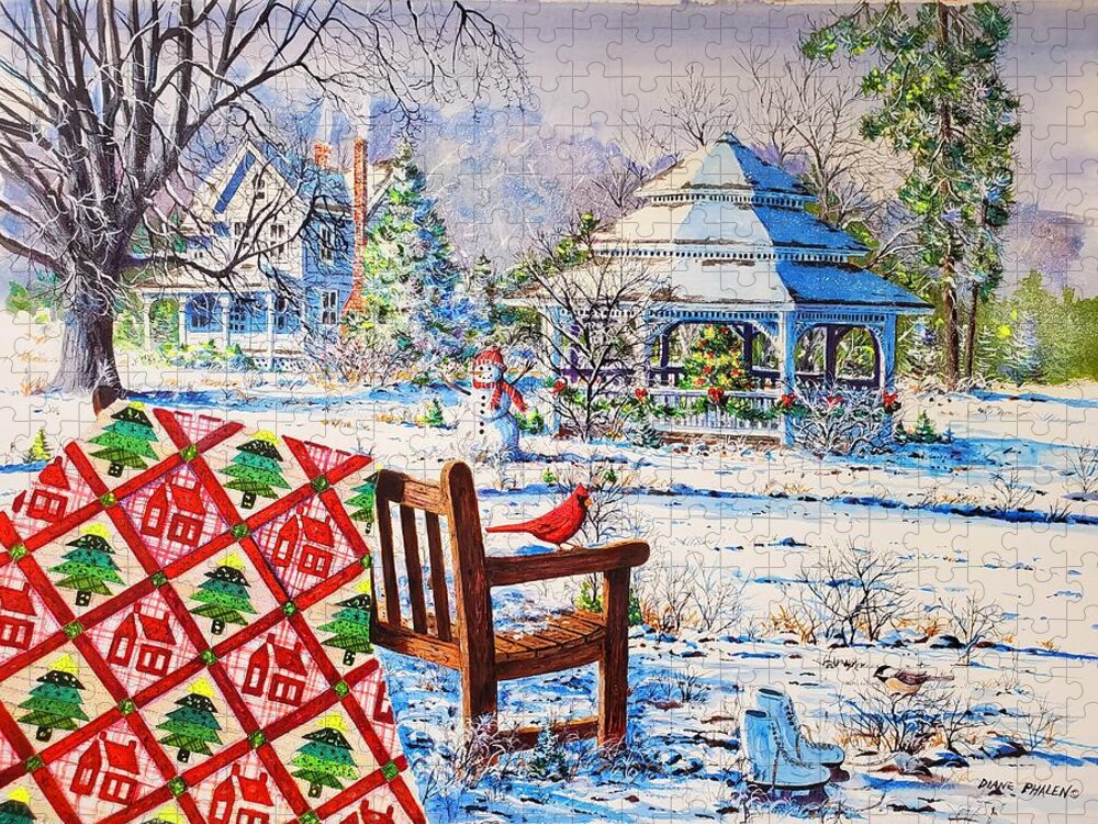 Winter Gazebo Jigsaw Puzzle featuring the painting Winter Gazebo by Diane Phalen