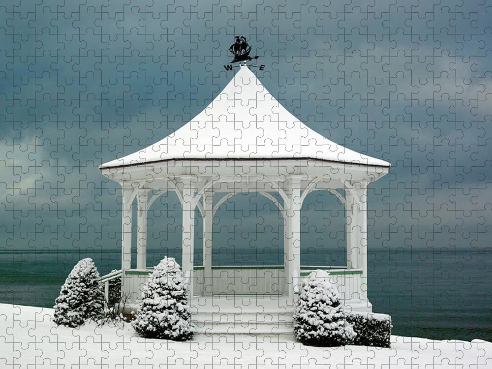 Landscape Print Jigsaw Puzzle featuring the photograph Niagara on the Lake - Winter Gazebo - Art Print by Kenneth Lane Smith