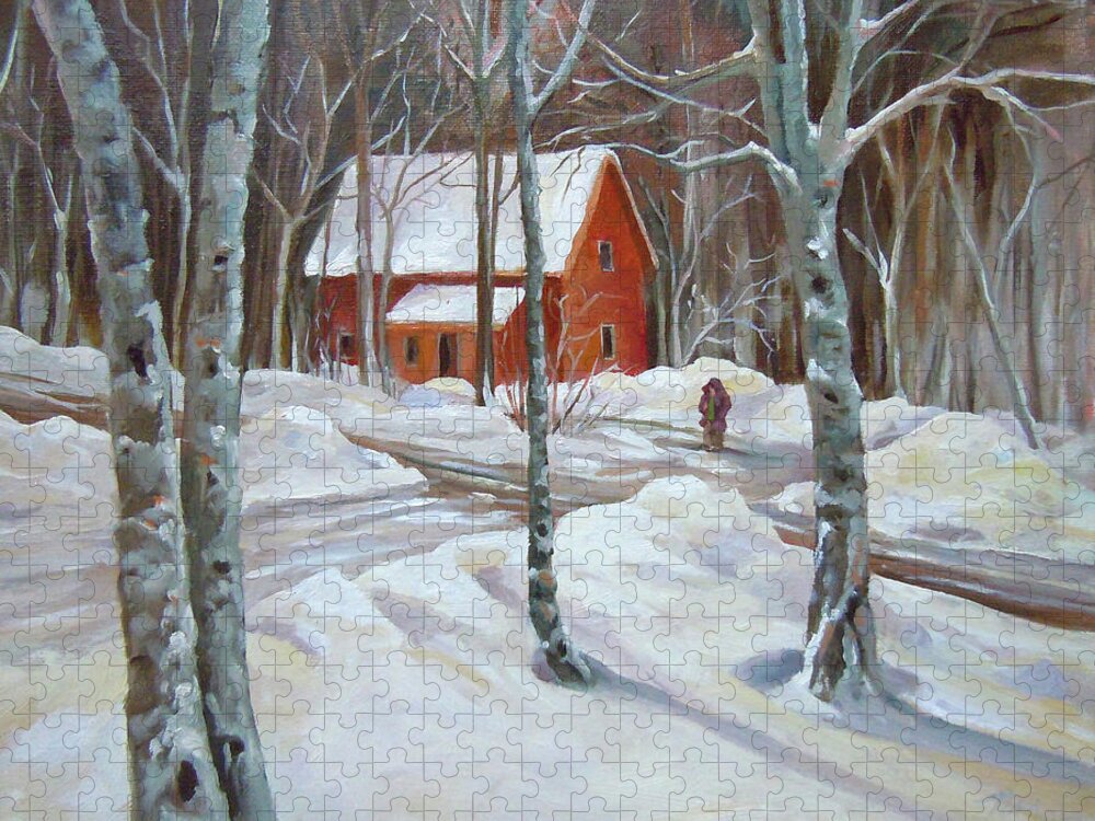 Waterville Estates New Hampshire Jigsaw Puzzle featuring the painting Winter in the Woods by Nancy Griswold