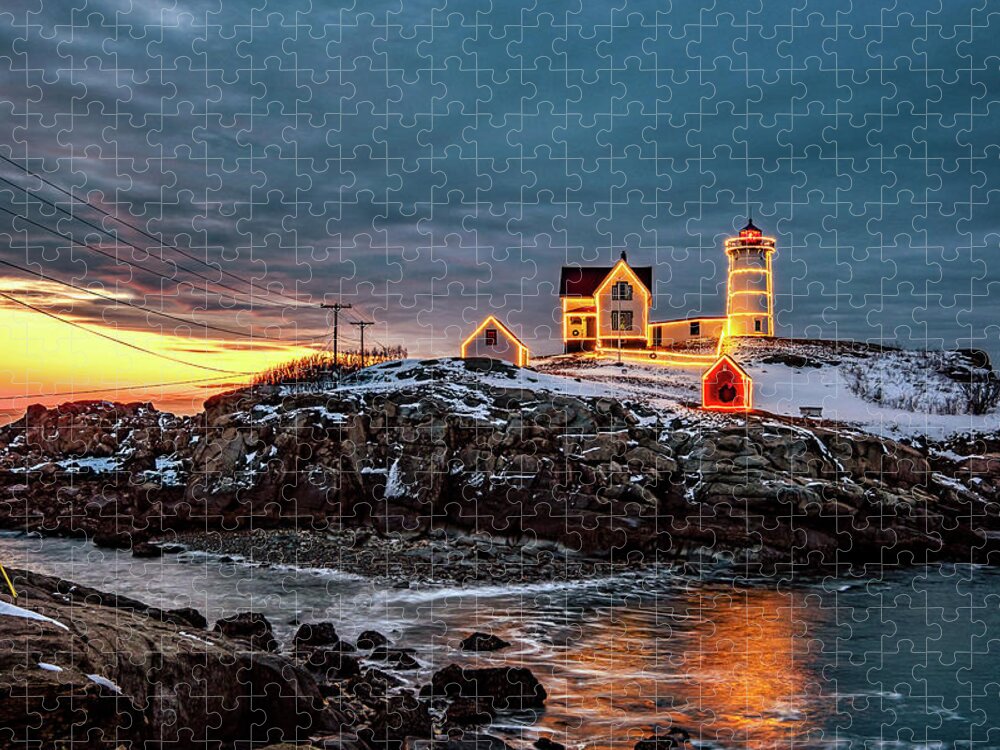 New Hampshire Jigsaw Puzzle featuring the photograph Winter Morning, Nubble Light by Jeff Sinon