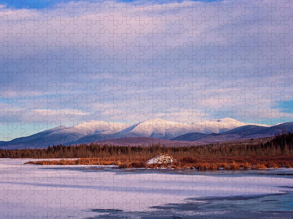 Beaver Lodge Jigsaw Puzzle featuring the photograph Winter Presidentials From Cherry Pond. by Jeff Sinon
