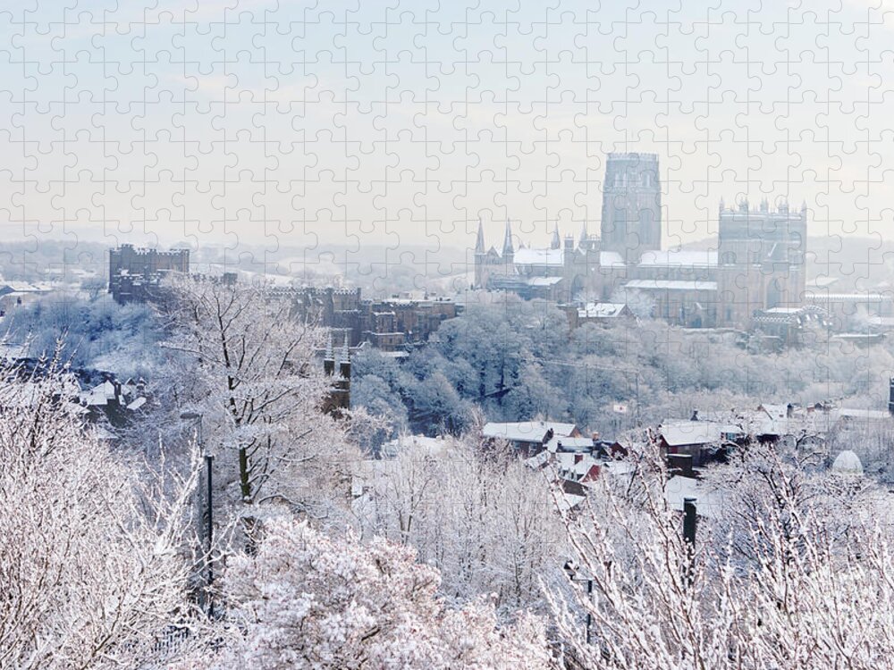 England Uk Jigsaw Puzzle featuring the photograph Winter view across Durham City by Bryan Attewell