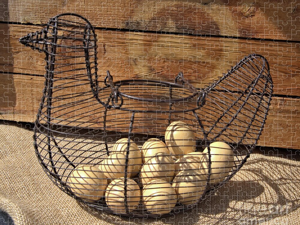 Wire Jigsaw Puzzle featuring the photograph Wire Chicken Faux Eggs by Kae Cheatham