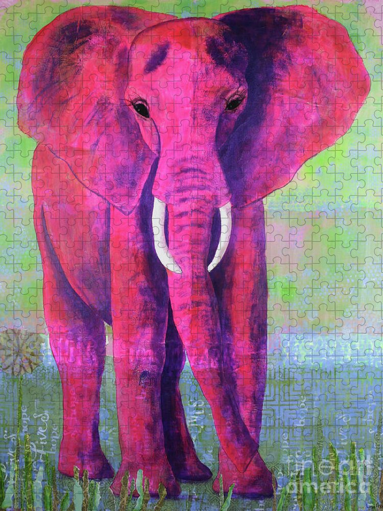 Elephant Jigsaw Puzzle featuring the painting Wise Elegance by Lisa Crisman