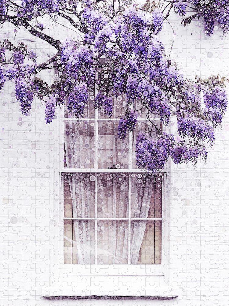 Wisteria Window Jigsaw Puzzle featuring the mixed media Wisteria Window by Susan Maxwell Schmidt
