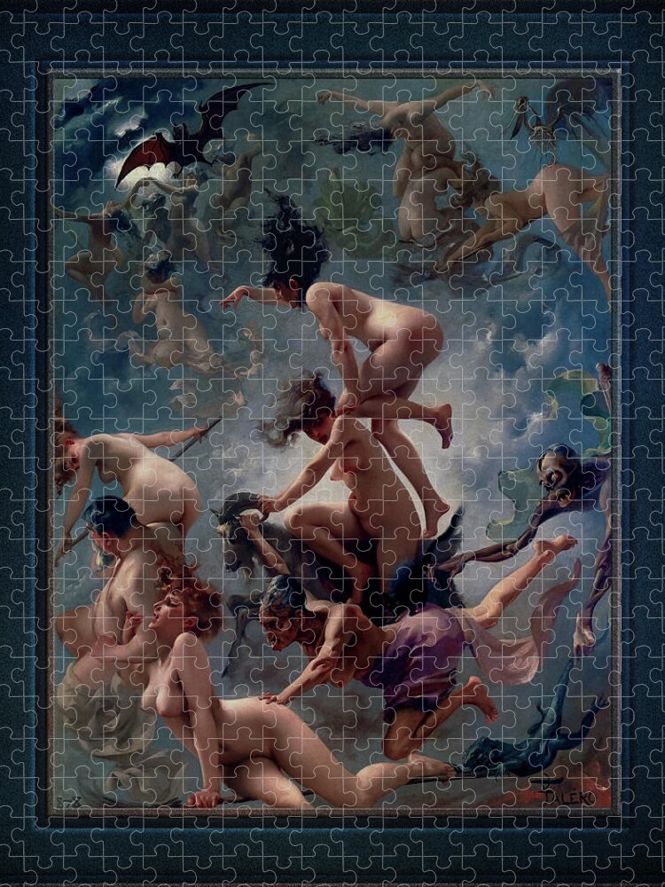 Witches Going To Their Sabbath Jigsaw Puzzle featuring the painting Witches Going To Their Sabbath by Luis Ricardo Falero Old Masters Classical Art Reproduction by Xzendor7