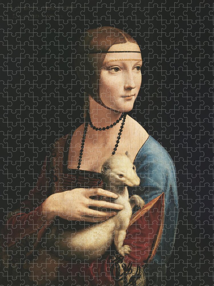 Leonardo Da Vinci Jigsaw Puzzle featuring the painting With an Ermine by Leonardo da Vinci
