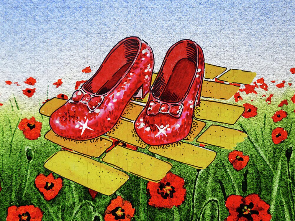 Wizard Of Oz Red Shoes Yellow Brick Road Ruby Slippers Poppy Field Jigsaw  Puzzle by Irina Sztukowski - Pixels