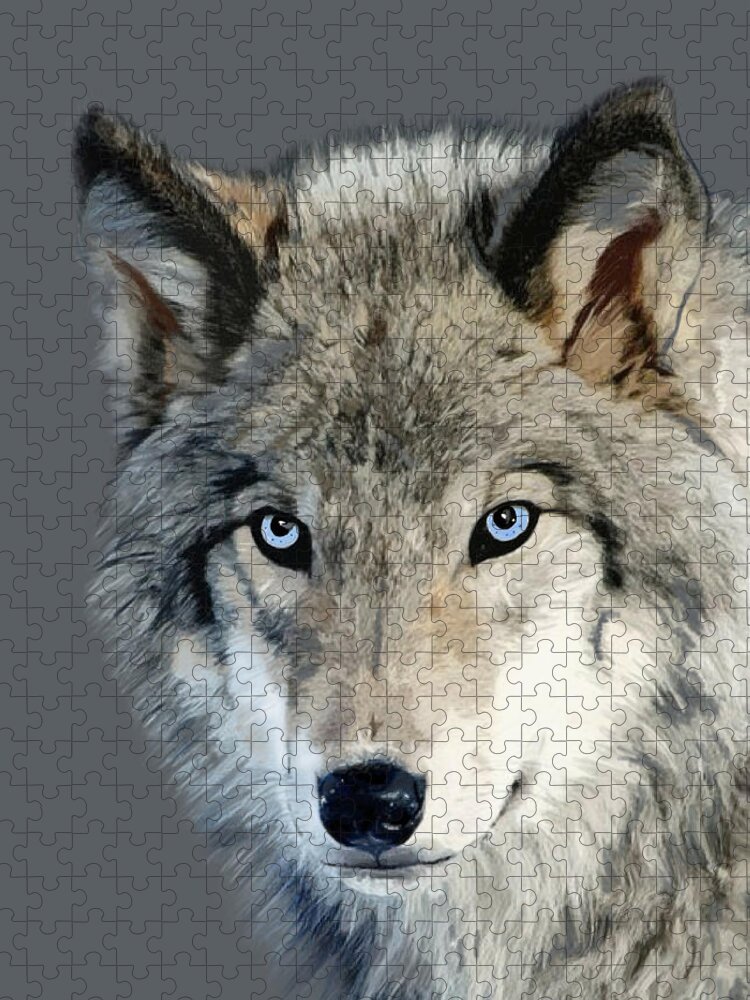 Nature Jigsaw Puzzle featuring the mixed media Wolf by Judy Link Cuddehe