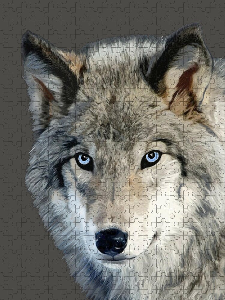 Wolf Jigsaw Puzzle featuring the mixed media Wolf Sans Background for ApparelApparel by Judy Cuddehe