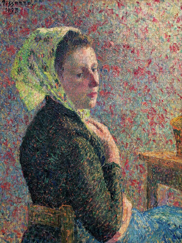 Camille Pissarro Jigsaw Puzzle featuring the painting Woman with green scarf by Camille Pissarro