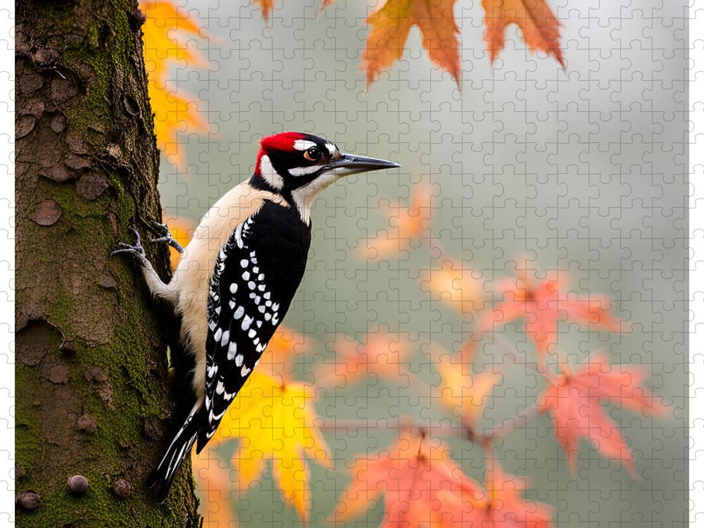 Tree Jigsaw Puzzle featuring the digital art Woodpecker 2 by Greg Joens