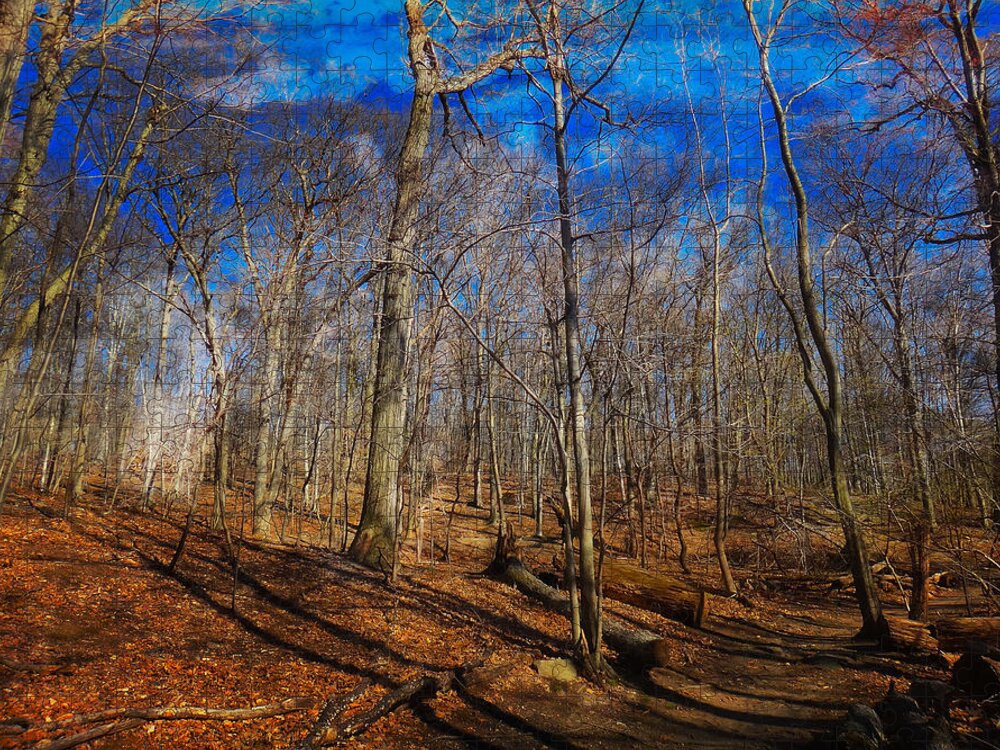 Woods Jigsaw Puzzle featuring the digital art Woods with Deep Blue Sky by Russ Considine