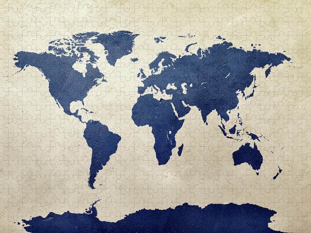 World Map Jigsaw Puzzle featuring the digital art World Map Navy II by Michael Tompsett