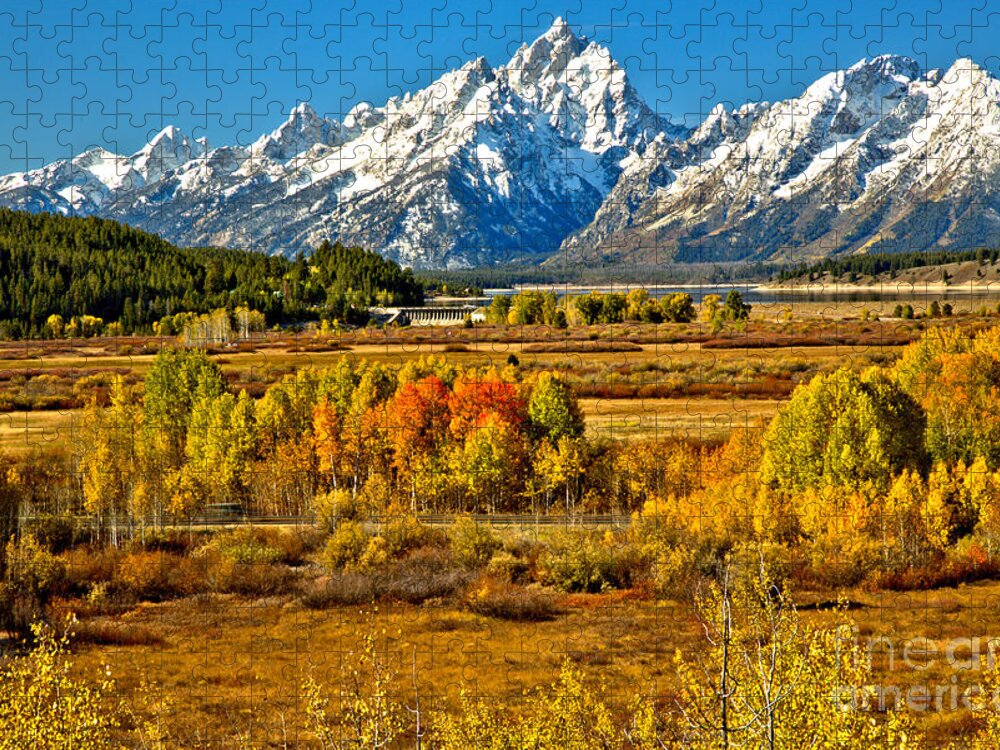 Teton Jigsaw Puzzle featuring the photograph Wyoming Autumn Foliage Landscape by Adam Jewell