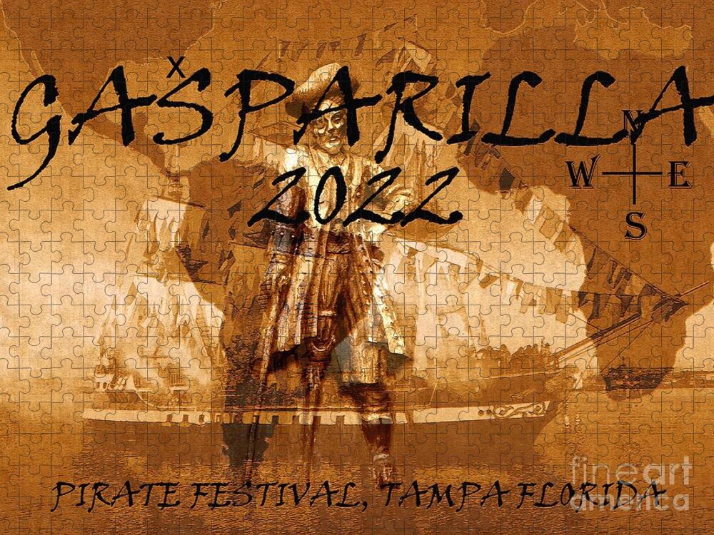 Gasparilla Invasion Jigsaw Puzzle featuring the mixed media X marks the spot Gasparilla 2022 by David Lee Thompson