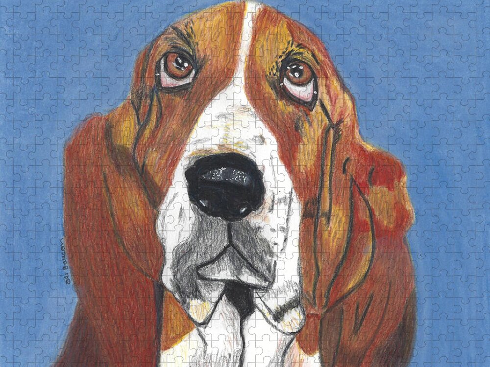 Xavier Jigsaw Puzzle featuring the drawing Xavier the Basset Hound by Ali Baucom