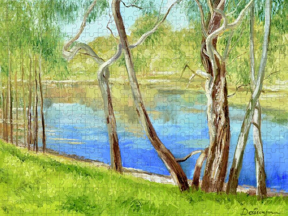 River Jigsaw Puzzle featuring the painting Yarra River Billabong by Dai Wynn