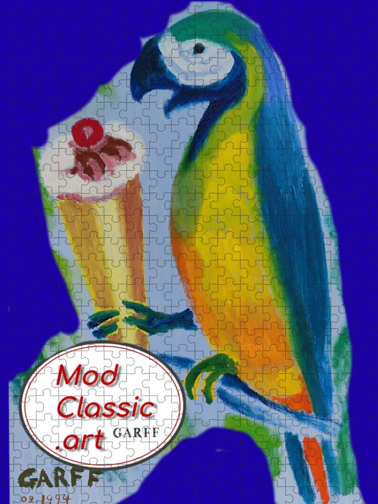 Parrot Jigsaw Puzzle featuring the painting Yellow Ara with Ice Cream ModClassic Art by Enrico Garff