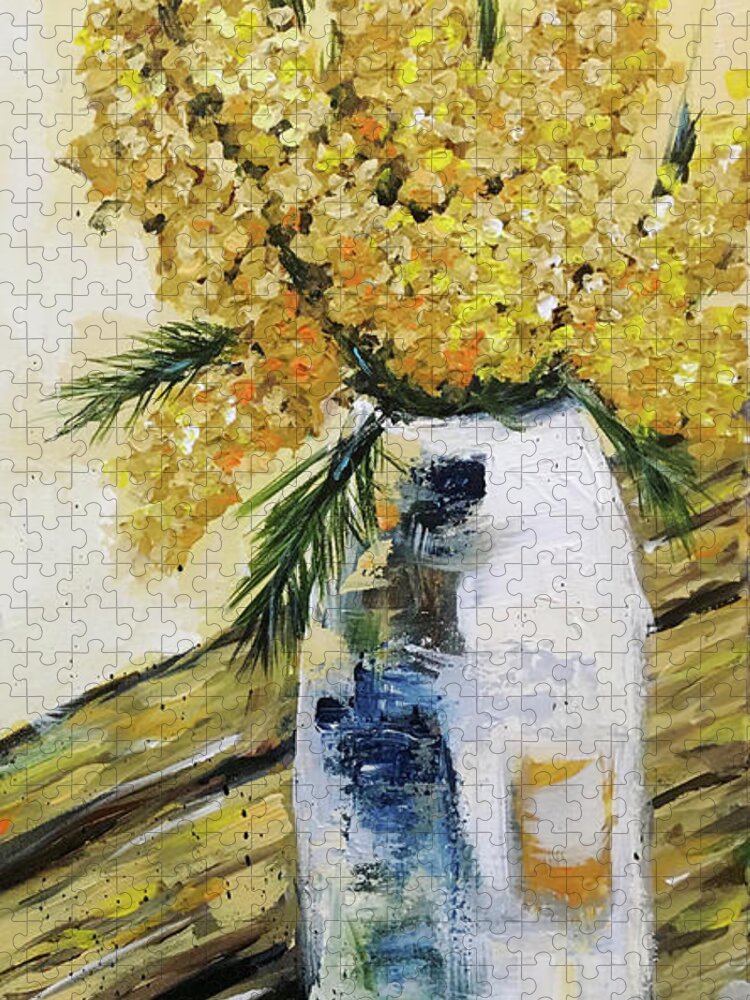 Flowers Jigsaw Puzzle featuring the painting Yellow Bunch by Roxy Rich