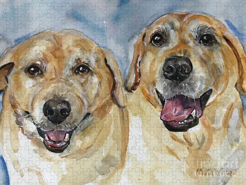 Yellow Lab Jigsaw Puzzle featuring the painting Yellow Labs by Maria Reichert