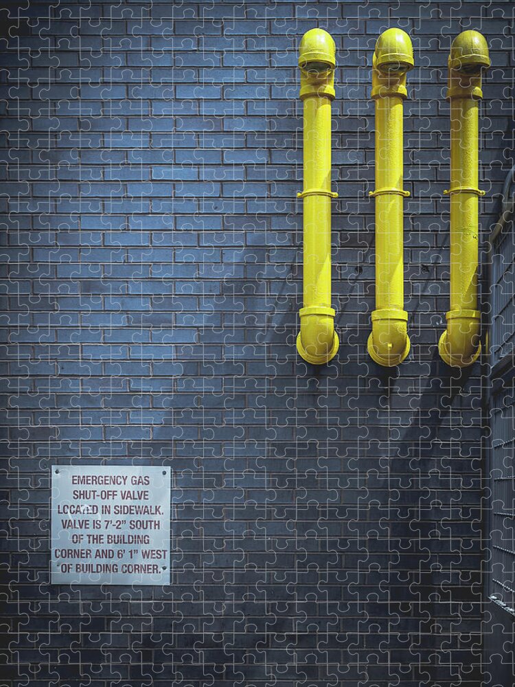 Yellow Pipes Jigsaw Puzzle featuring the photograph yellow pipes - Queens, NY by Steve Stanger