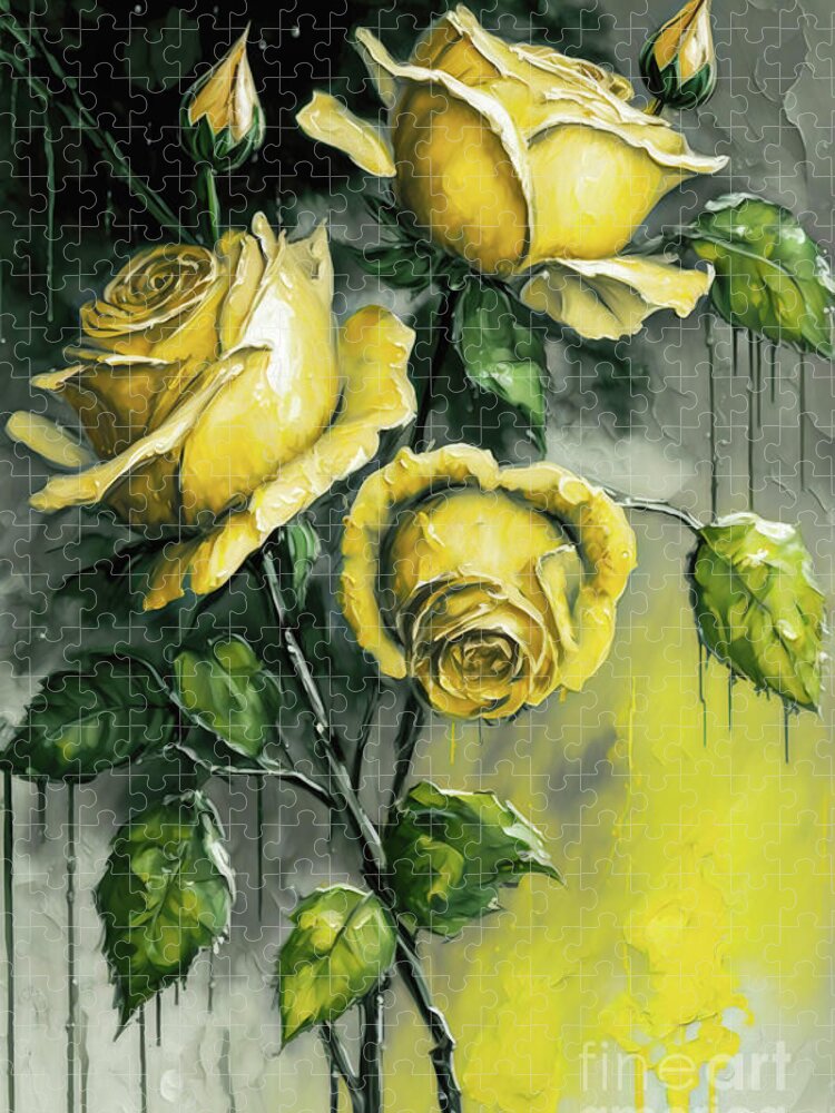 Yellow Roses Jigsaw Puzzle featuring the painting Yellow Roses 2 by Tina LeCour