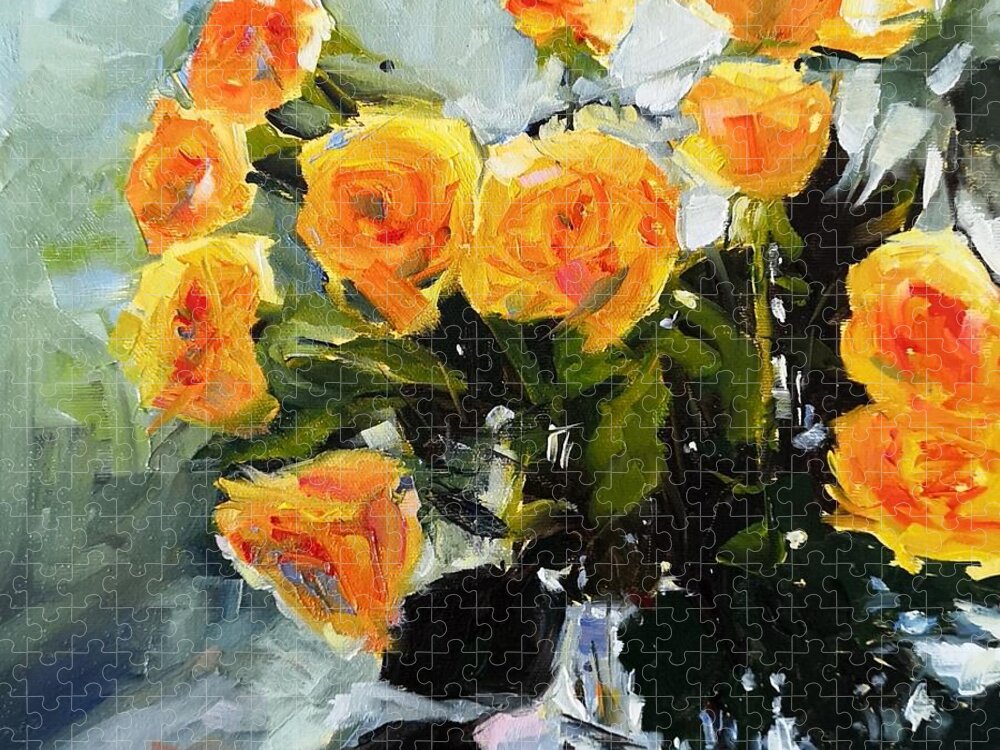 Floral Jigsaw Puzzle featuring the painting Yellow Roses by Sheila Romard