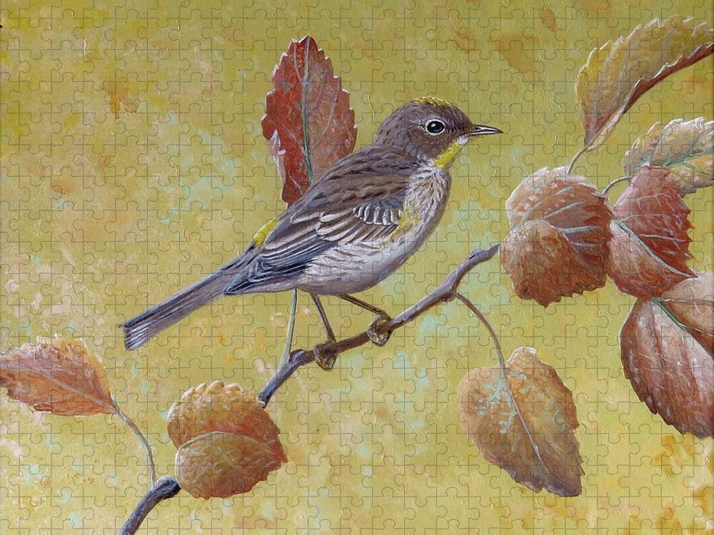 Yellow-rumped Warbler Jigsaw Puzzle featuring the painting Yellow-rumped Warbler by Barry Kent MacKay