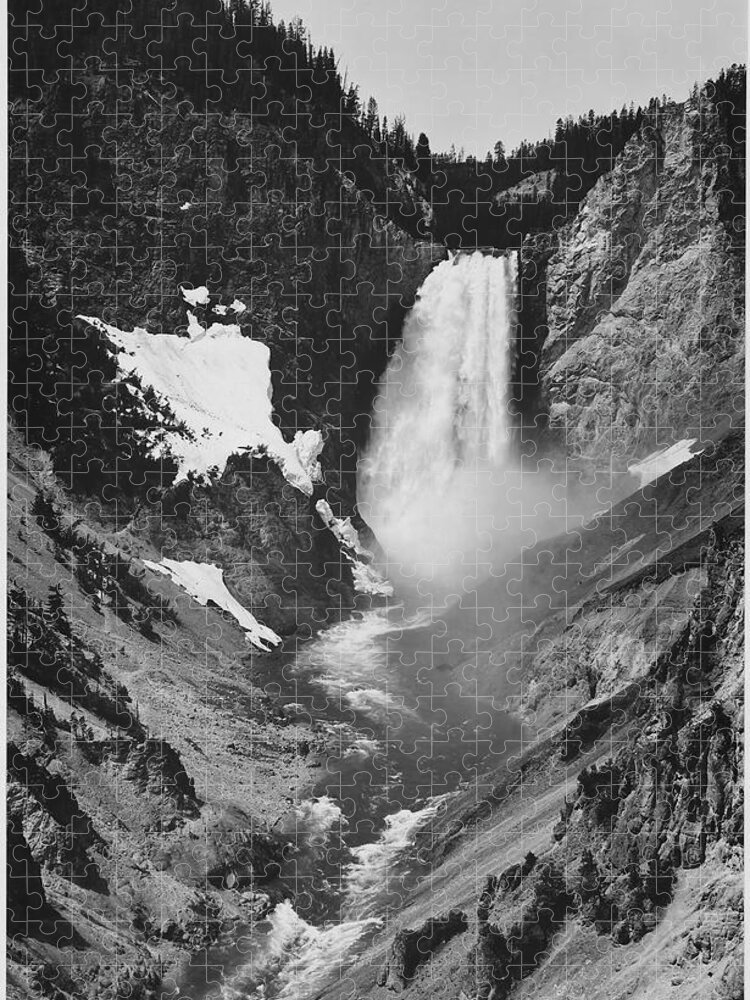 Waterfall Jigsaw Puzzle featuring the photograph Yellowstone Falls Yellowstone National Park Wyoming. by Ansel Adams
