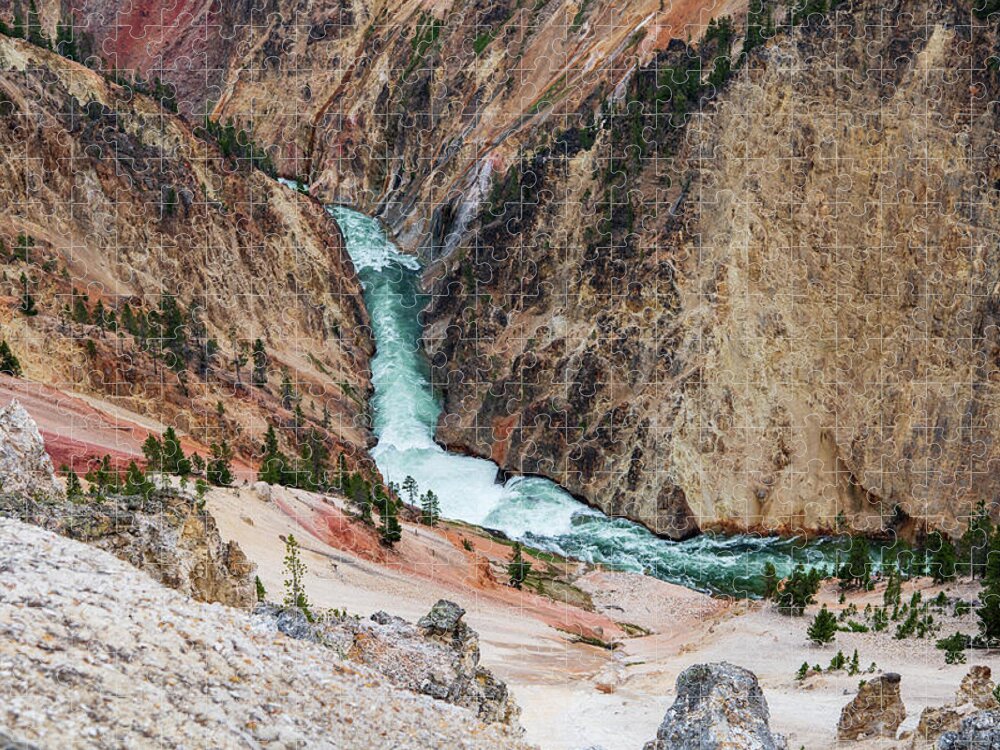 Waterfall Jigsaw Puzzle featuring the photograph Yellowstone River and Canyon by Rose Guinther