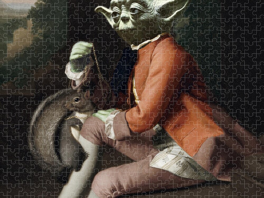 Yoda Jigsaw Puzzle featuring the painting Yoda Star Wars Antique Vintage Painting by Tony Rubino
