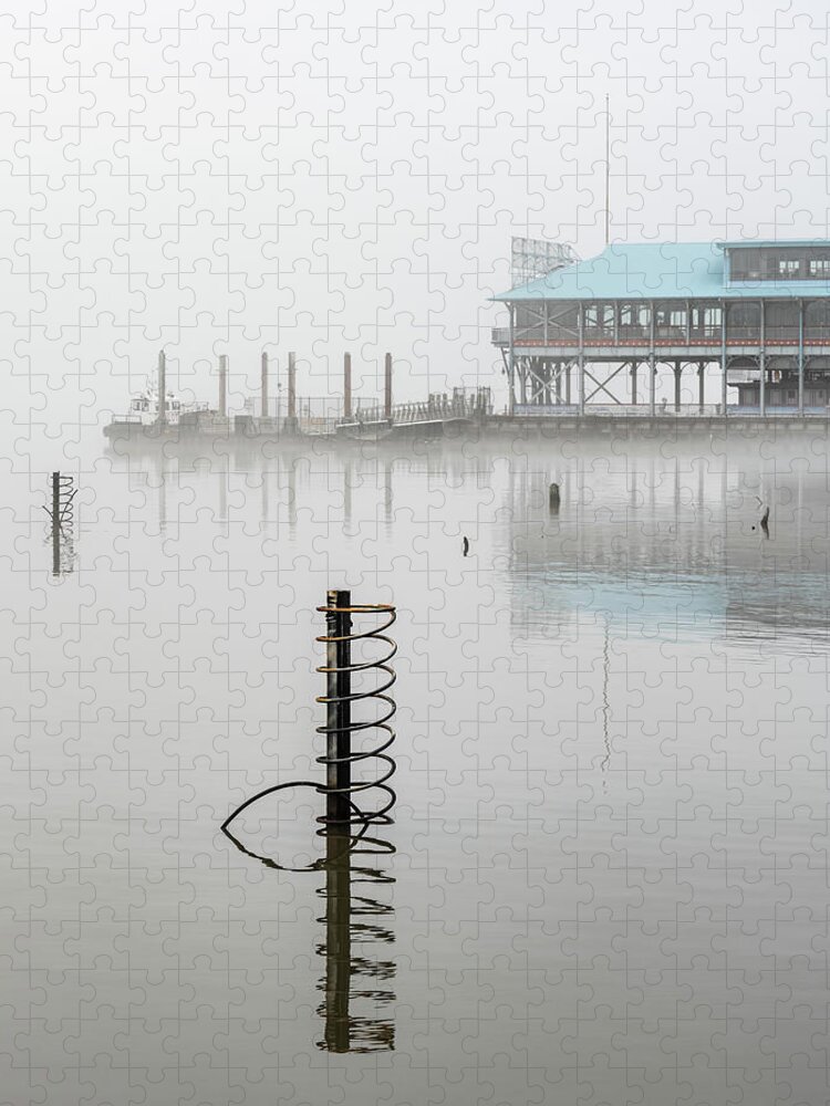 Hudson River Jigsaw Puzzle featuring the photograph Yonkers Pier in Thick Fog by Kevin Suttlehan