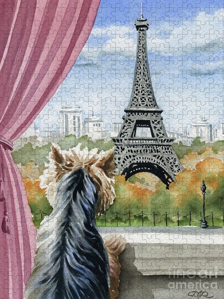 Yorkshire Terrier Jigsaw Puzzle featuring the painting Yorkshire Terrier in Paris by David Rogers