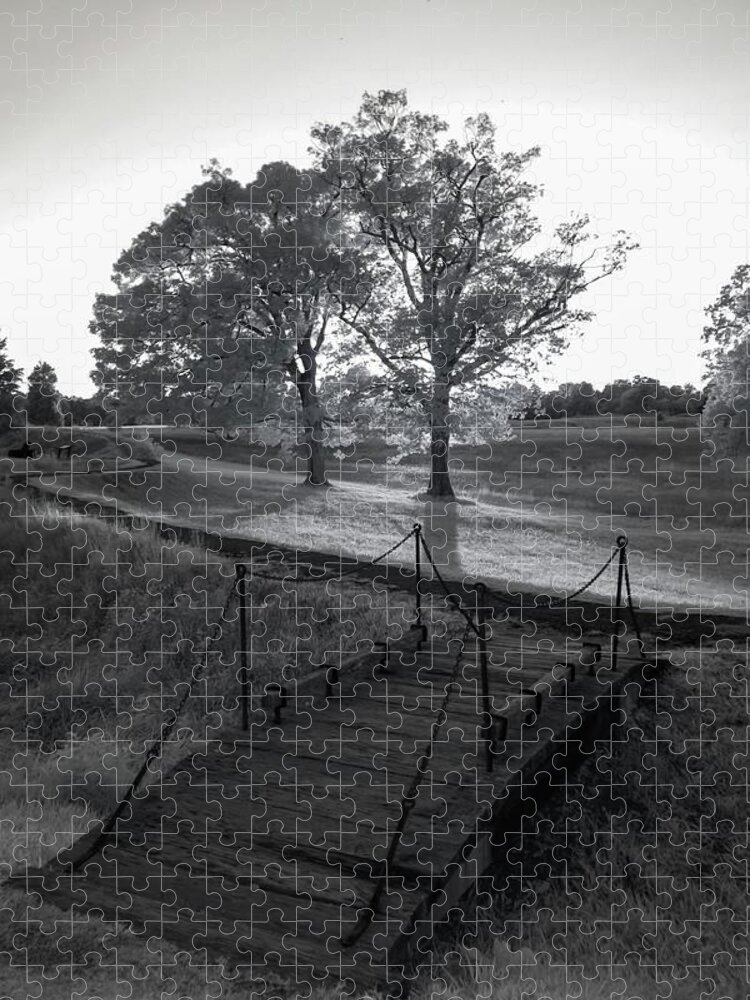 Architecture Jigsaw Puzzle featuring the photograph Yorktown Battlefield Foot Bridge Infrared by Liza Eckardt
