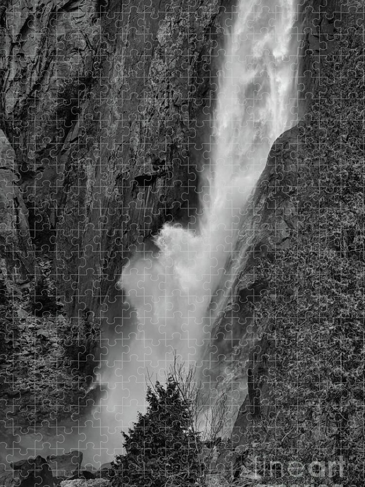 Yosemite Jigsaw Puzzle featuring the photograph Yosemite Falls BW by Chuck Kuhn