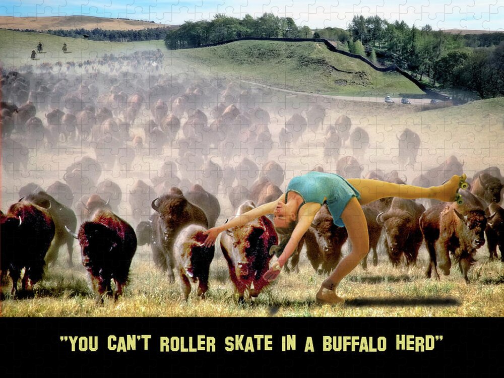 2d Jigsaw Puzzle featuring the digital art You Can't Roller Skate In A Buffalo Herd by Brian Wallace