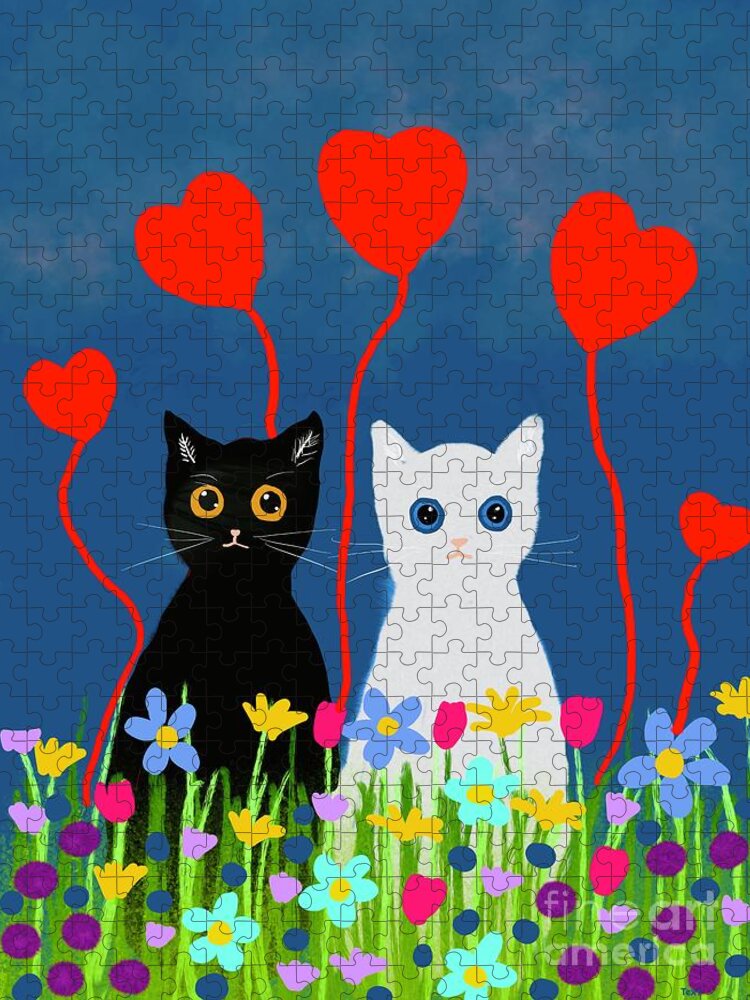 Kittens Jigsaw Puzzle featuring the digital art Young kitty love by Elaine Hayward
