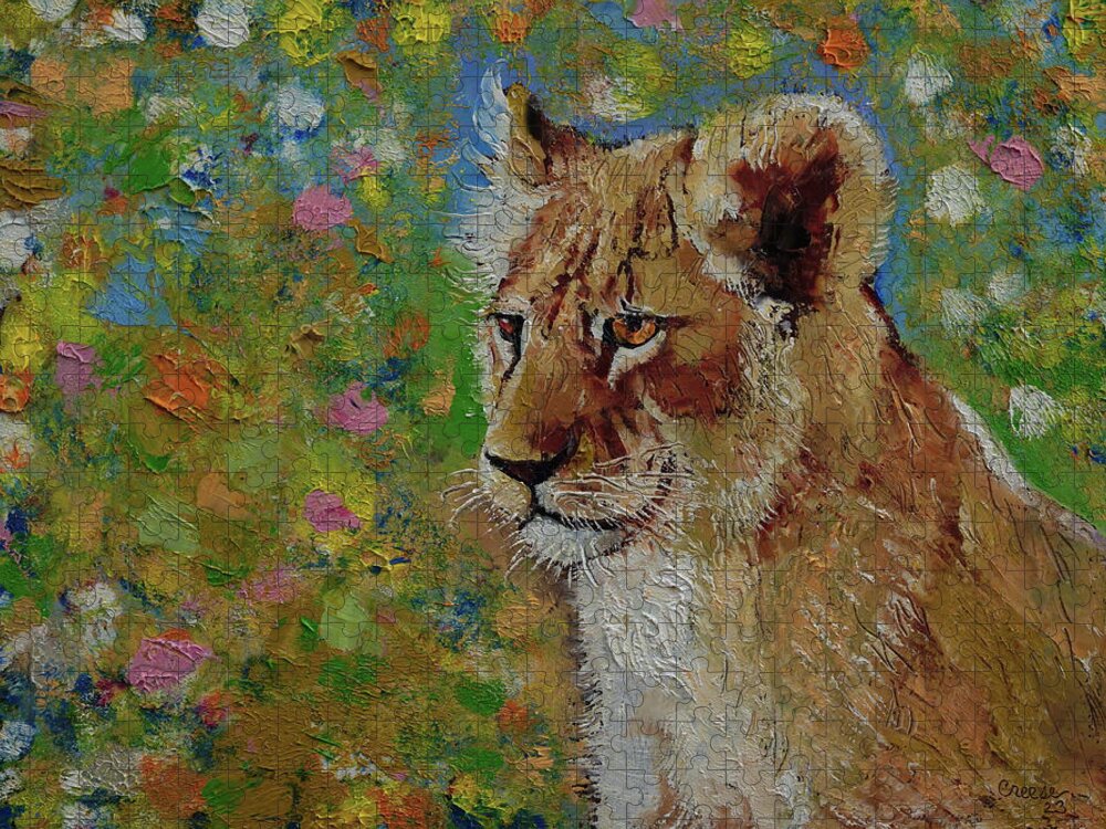 Abstract Jigsaw Puzzle featuring the painting Young Lion by Michael Creese