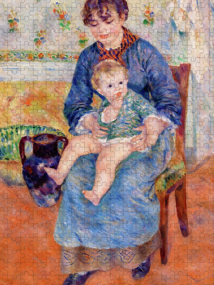 French Jigsaw Puzzle featuring the painting Young Mother 1881 by Pierre-Auguste Renoir