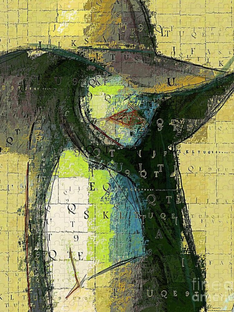 Abstract Jigsaw Puzzle featuring the digital art Young Woman With Hat - Abstract 1 by Philip Preston