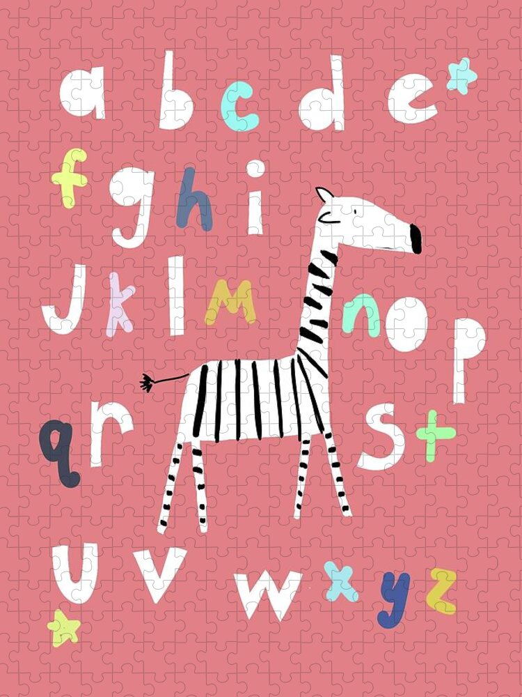 Alphabet Jigsaw Puzzle featuring the digital art Zebra Alphabet by Ashley Rice
