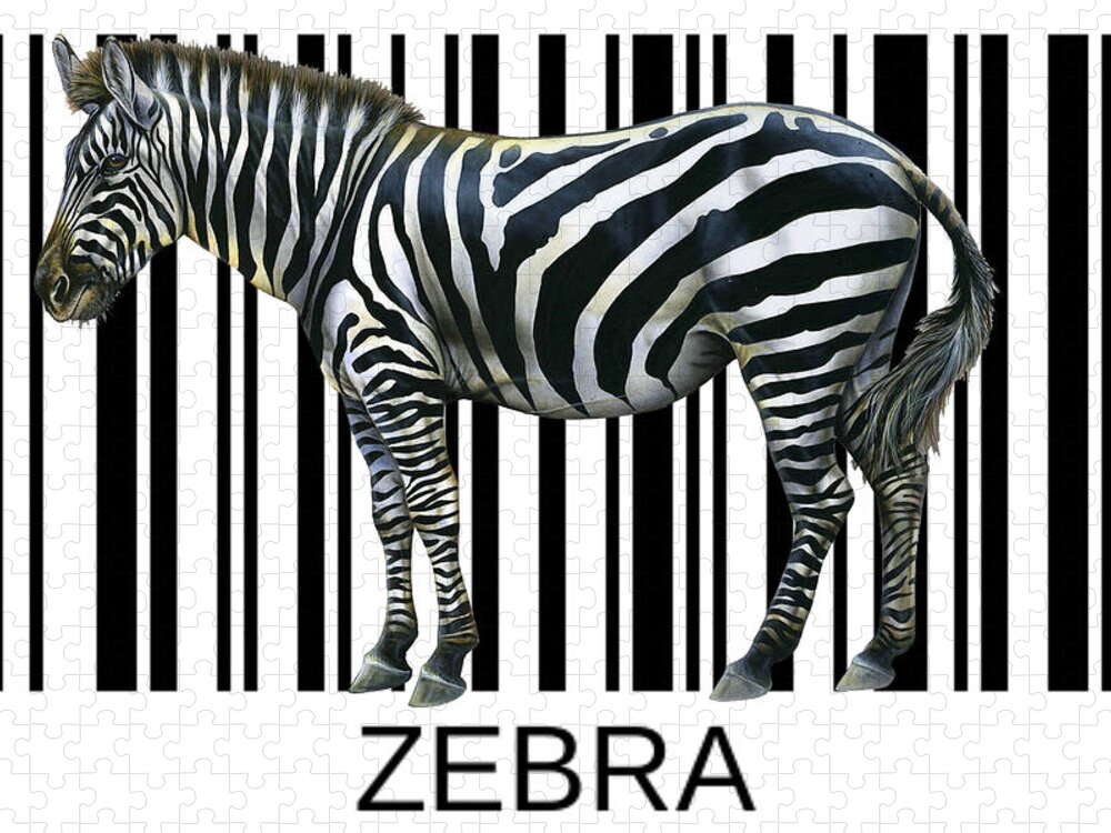 Zebra Jigsaw Puzzle featuring the digital art Zebra Code by Yelena Day