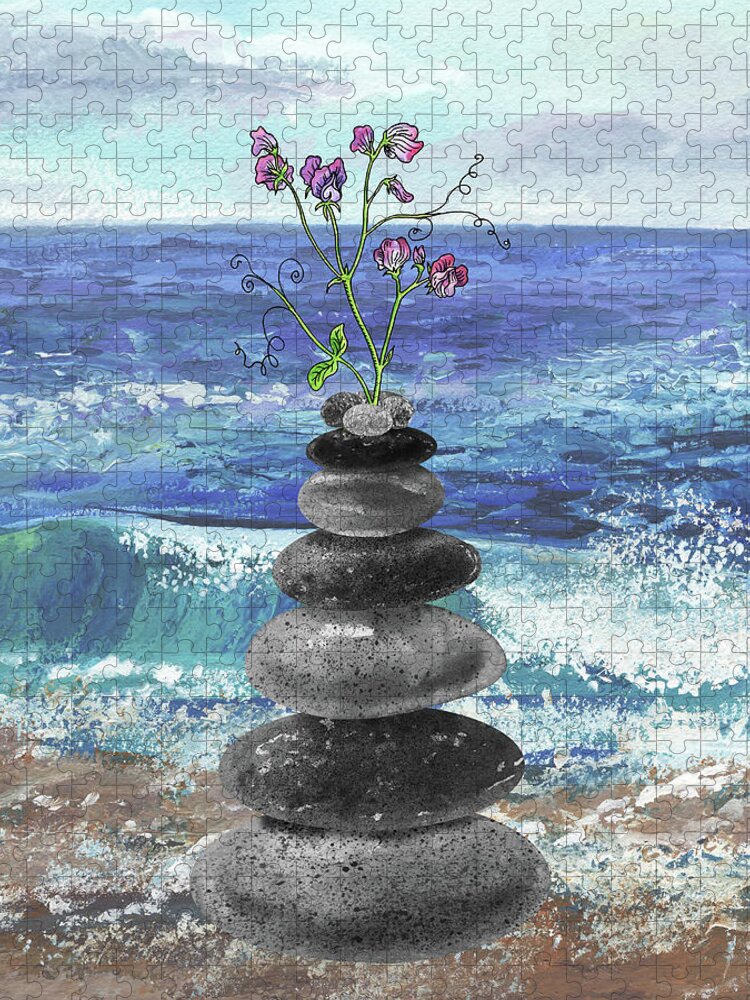 Zen Rocks Cairn Meditative Tower With Morning Glory Flower Watercolor Jigsaw  Puzzle by Irina Sztukowski - Fine Art America