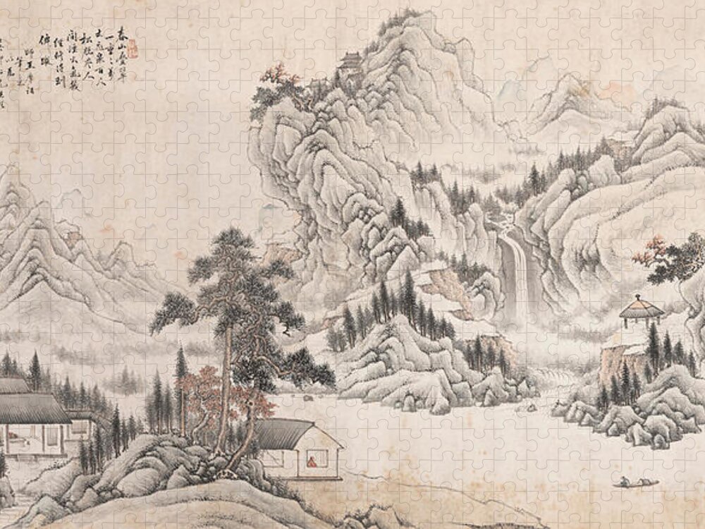 Zhang Xiong (1803-1886) Landscape Jigsaw Puzzle featuring the painting ZHANG XIONG Landscape by Artistic Rifki
