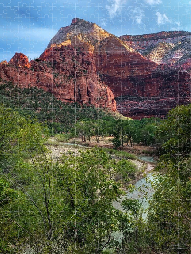Photograph Jigsaw Puzzle featuring the photograph Zion Canyon and The Virgin River by John A Rodriguez