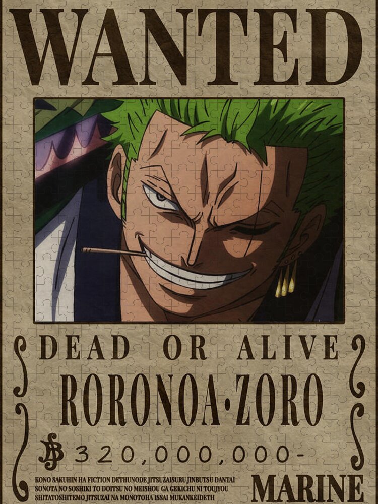 Zoro Bounty Wanted Poster One Piece Jigsaw Puzzle by Anime One